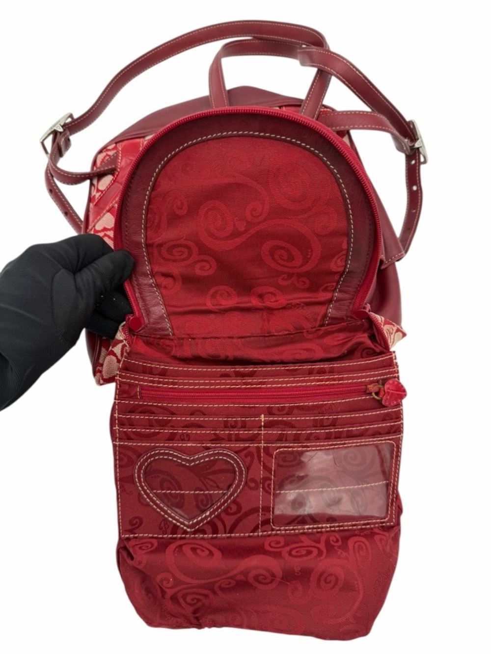 Brighton Red Croc Leather Heart Monogram Backpack Purse Charm Y2K Vintage - Picture 9 of 12